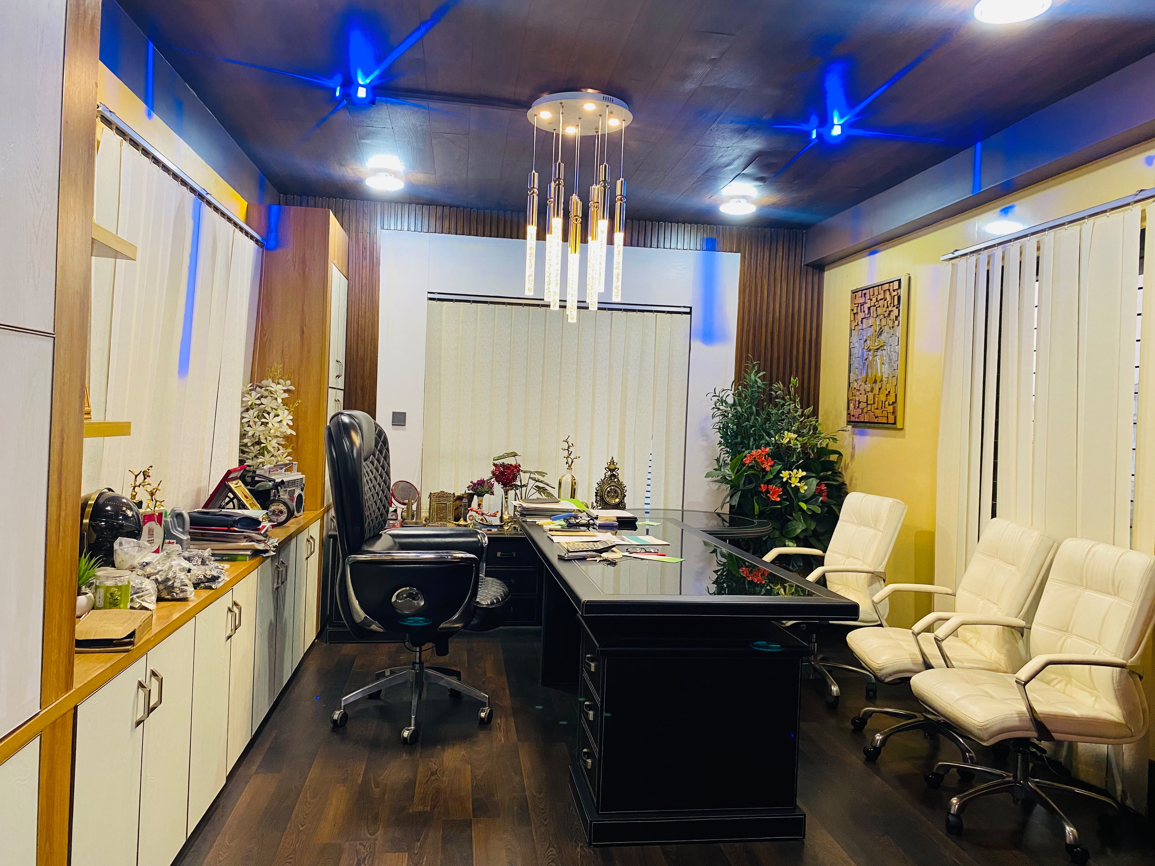 Textile Blue Gold office workspace